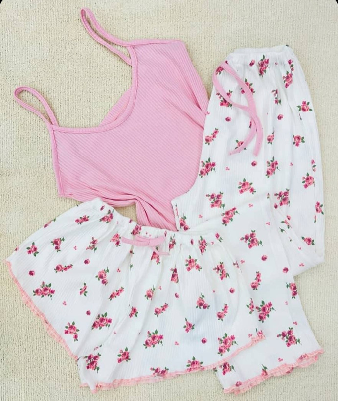 ست سه تیکه کراپ و شلوار و شورتک